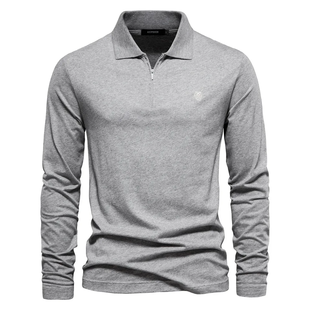 AIOPESON Brand Long Sleeve Men's Polo Shirts 100% Cotton Solid Color Casual Polo Shirts for Men New Sping Autumn Basic Polos Men