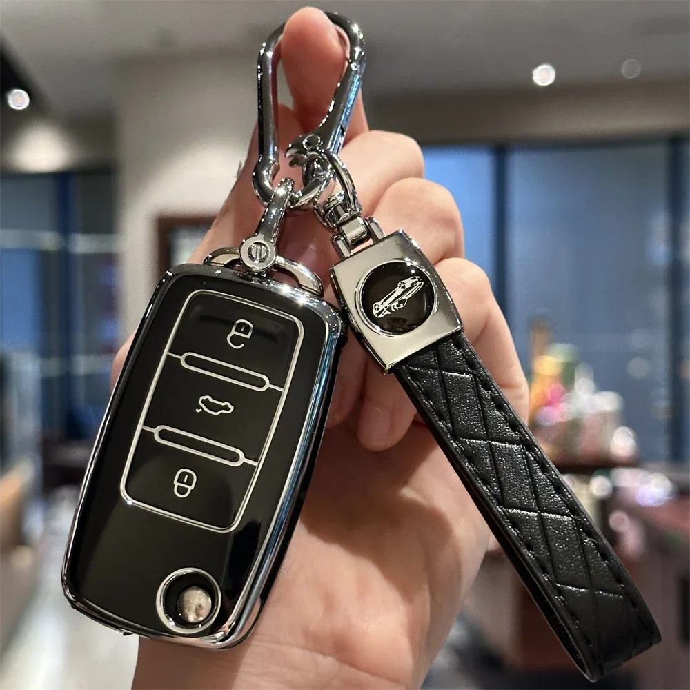 

Key Fob Cover With Lanyard For VW Volkswagen Jetta Golf Polo MK7 Passat Beetle Smart Key Protector Holder