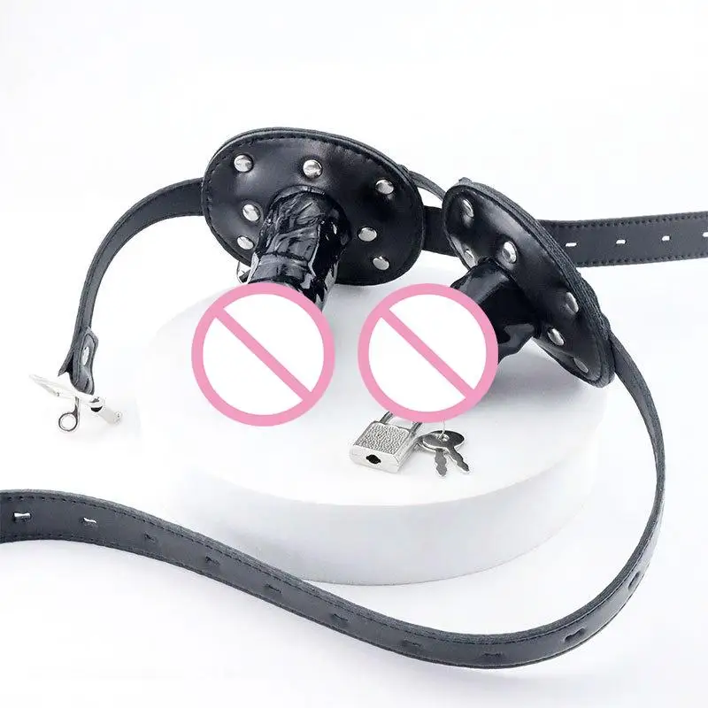Dildo Deep Blowjob Gag Open Mouth Plug With Lock Leather Strapon Penis Butt Plug Bondage Restraint Lips For Couples Sex Toys - view 4