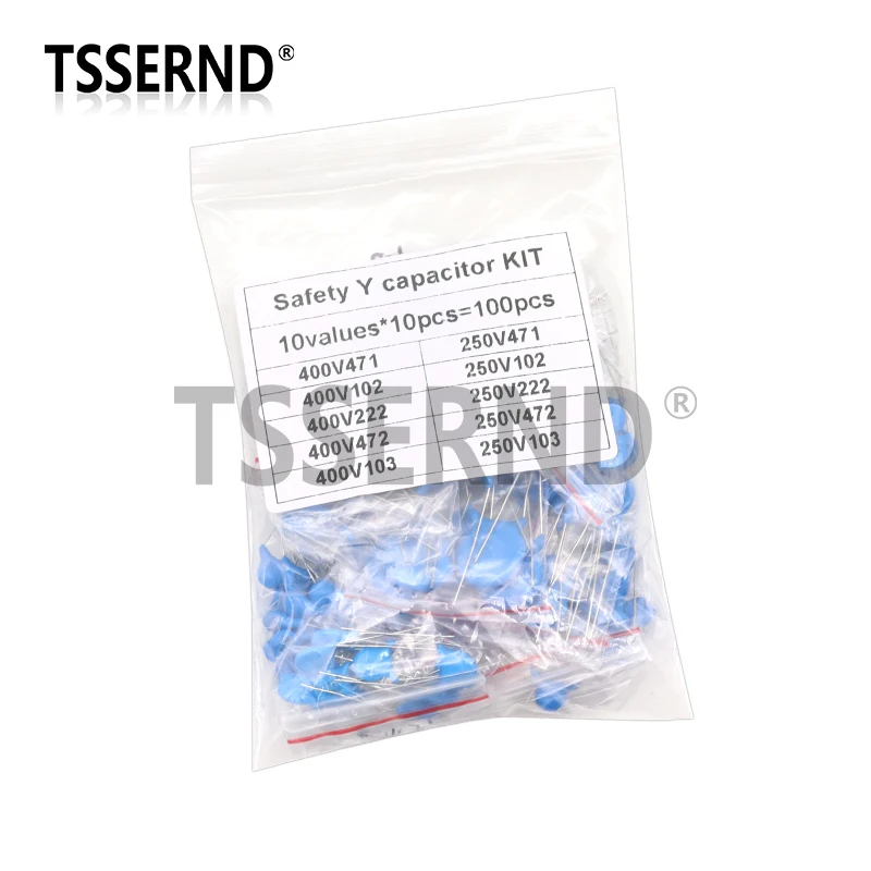 100pcs=10value*10pcs Safety Y capacitor KIT 400VAC 250VAC 471 102 222M 472M 103M EACH 10PCS DIY Set