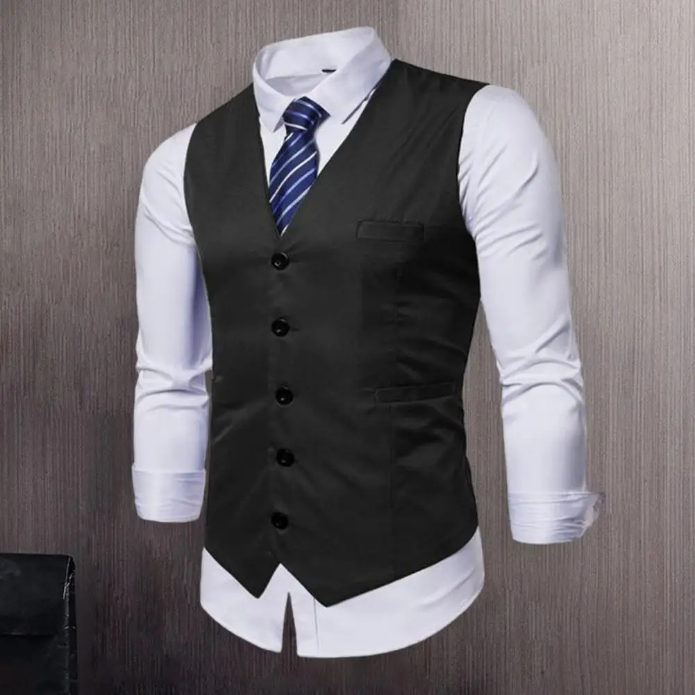 V-Neck masculino terno colete de negócios com bolsos, colete elegante, Slim Fit Office Workwear