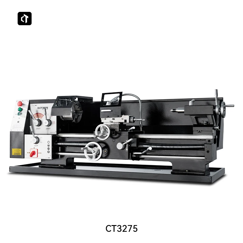 CT3275 Benchtop Semi-Auto Cutting Thread Metal Lathe 1500W Geared-head Manual Lathe Machine 38mm Spindle Bore
