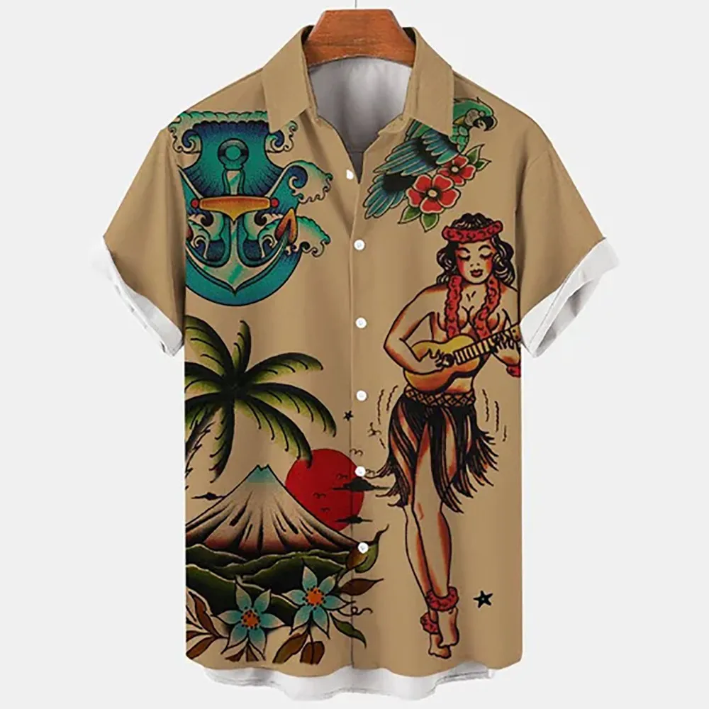 2022 Summer Men\'s Hawaiian Shirts Seaside Clothing Casual Coconut Tree Shirts Men\'s Retro Shirts Fashion Loose Short Sleeves 5xl