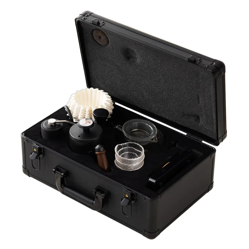 

Hand brew coffee pot aluminum box set, hand crank bean grinder outdoor