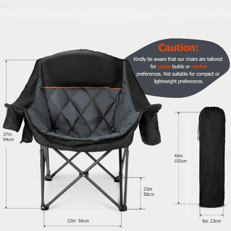 

Негабаритное кресло для кемпинга XL для взрослых — сверхпрочный складной стул с подставкой 450 фунтов и боковым карманом, держатель для чашки с охлаждением