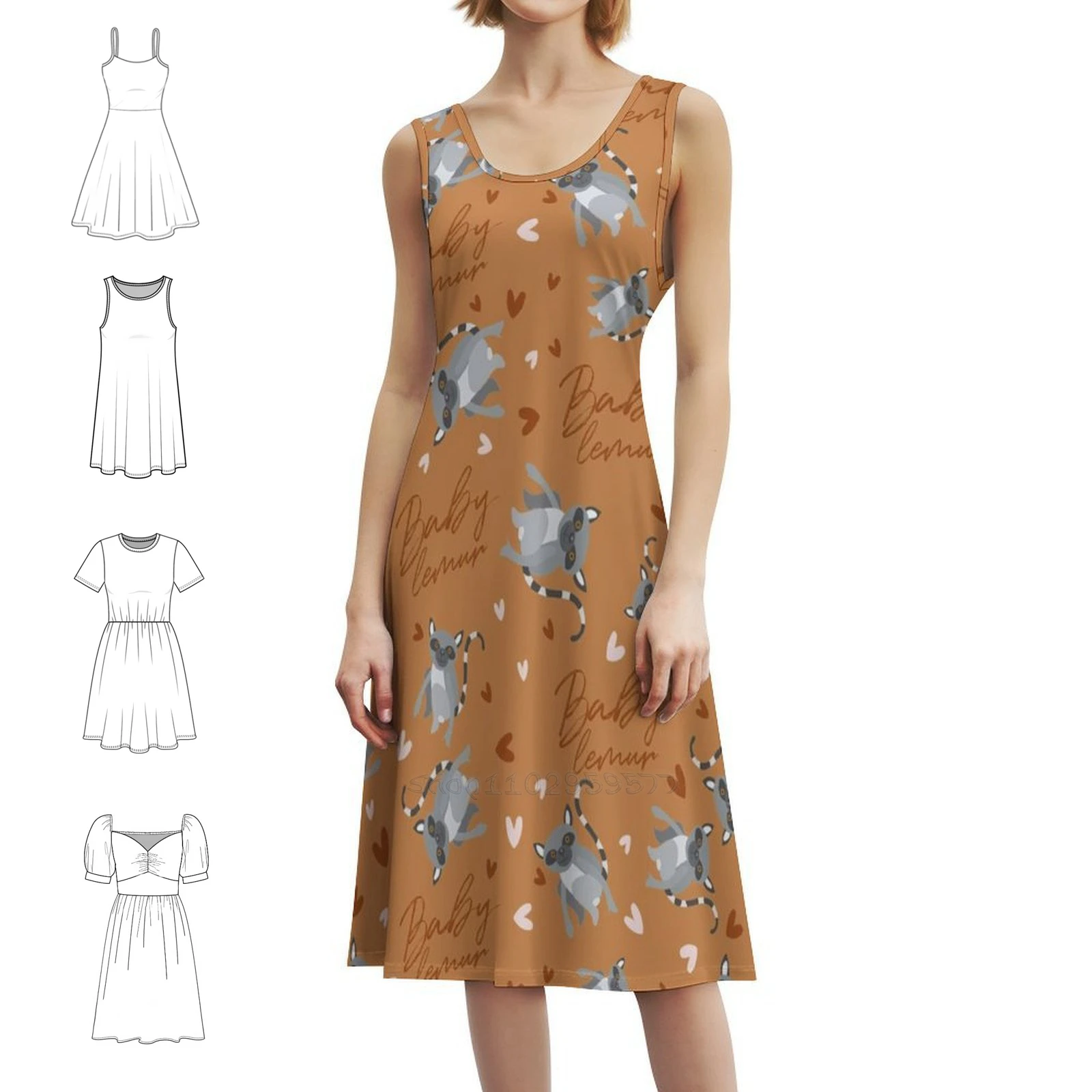 فستان حفلات نسائي بنمط سلس من Baby Lemur ملابس عصرية مطبوعة للنادي للسيدات نمط Lemur بدون خياطة #1