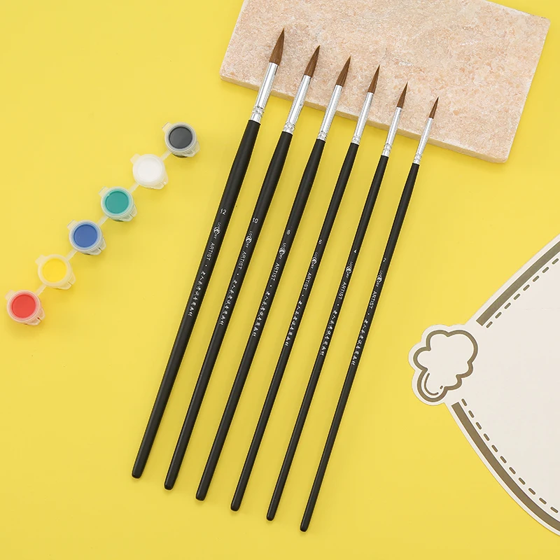 

6 sets of round tip Wolf paint brush set, Gouache watercolor Acrylic, Crocheting and edge paint brush, wooden brush tool