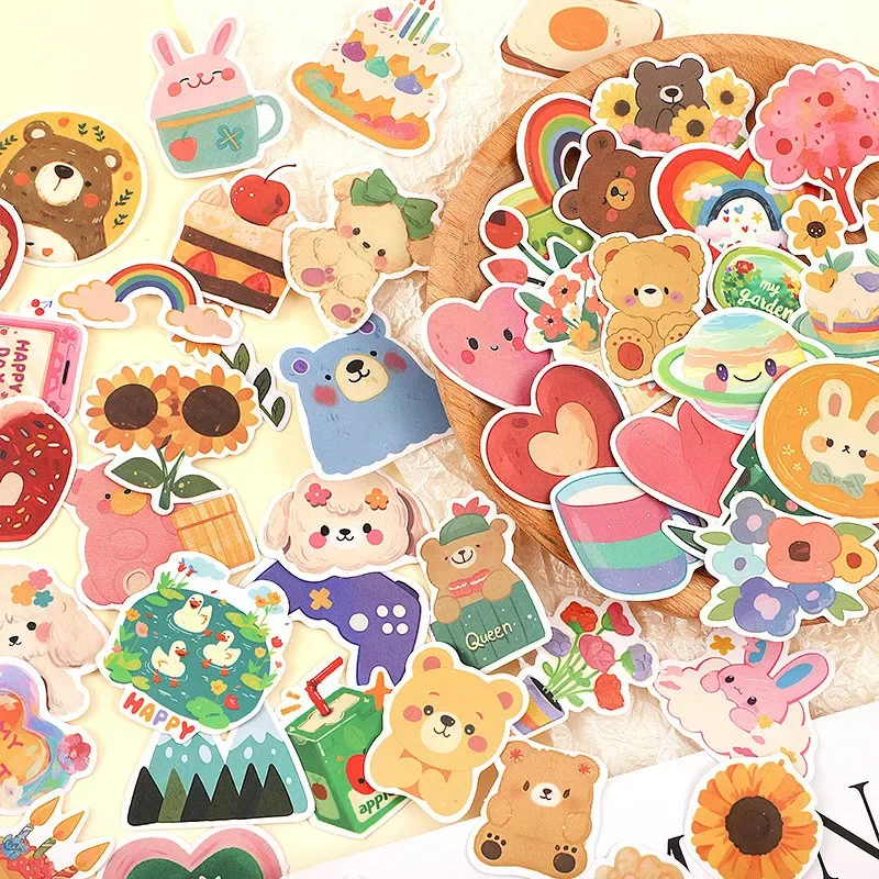 108PCS Original Korean Cute Cartoon Bear Styles Watercolor Stickers for DIY Bicycle Hand Account Pencil Case Decals