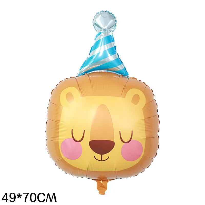 1 cute birthday hat small animal shaped birthday party decoration cartoon giraffe penguin holding cak teddy bear foil balloon