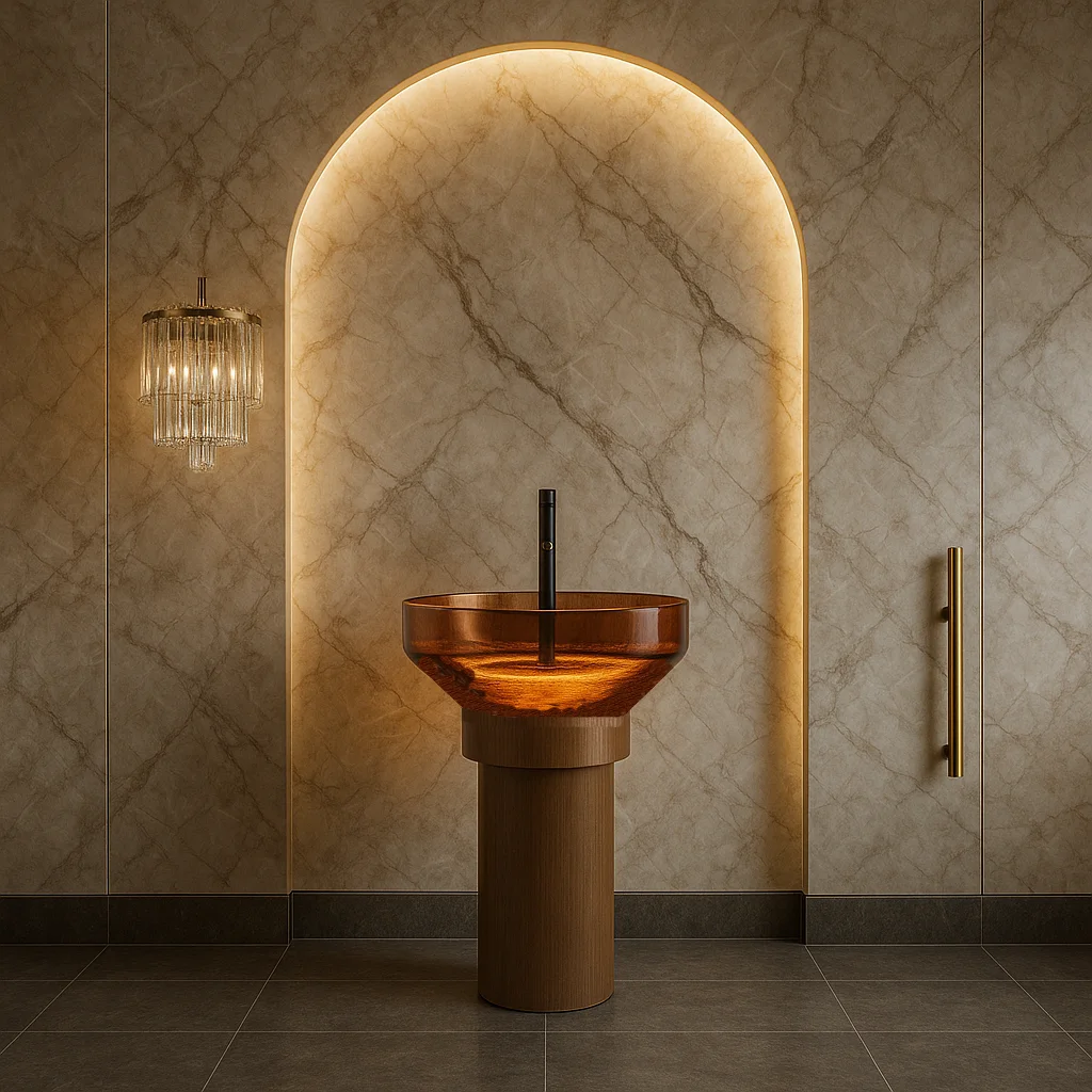 

Round green resin wash basin, stylish and affordable small pedestal bathroom sink