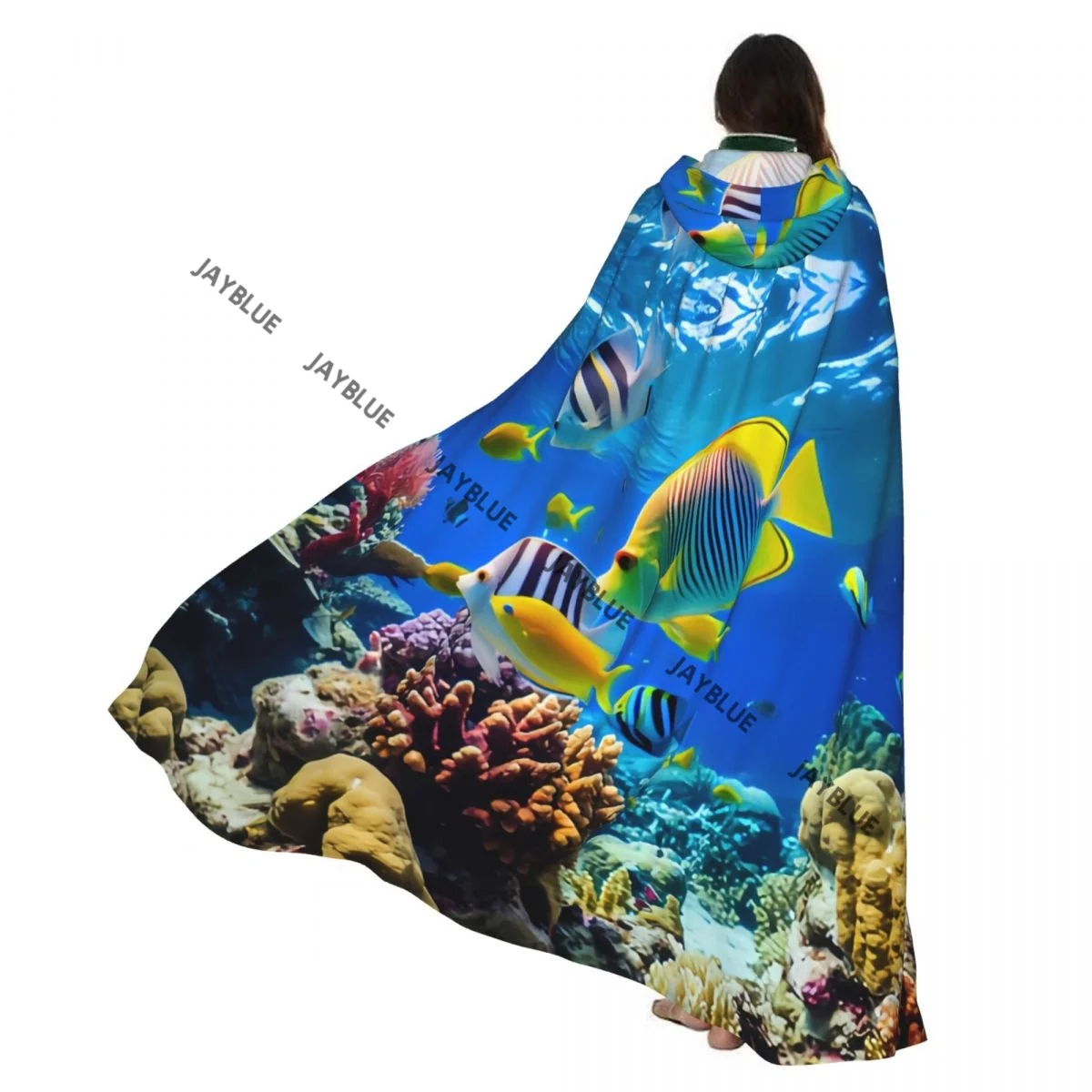 

Плащ с капюшоном, унисекс, плащ с капюшоном, карибский риф, тропические рыбы, подводный плащ, накидка ведьмы вампира, костюм для косплея