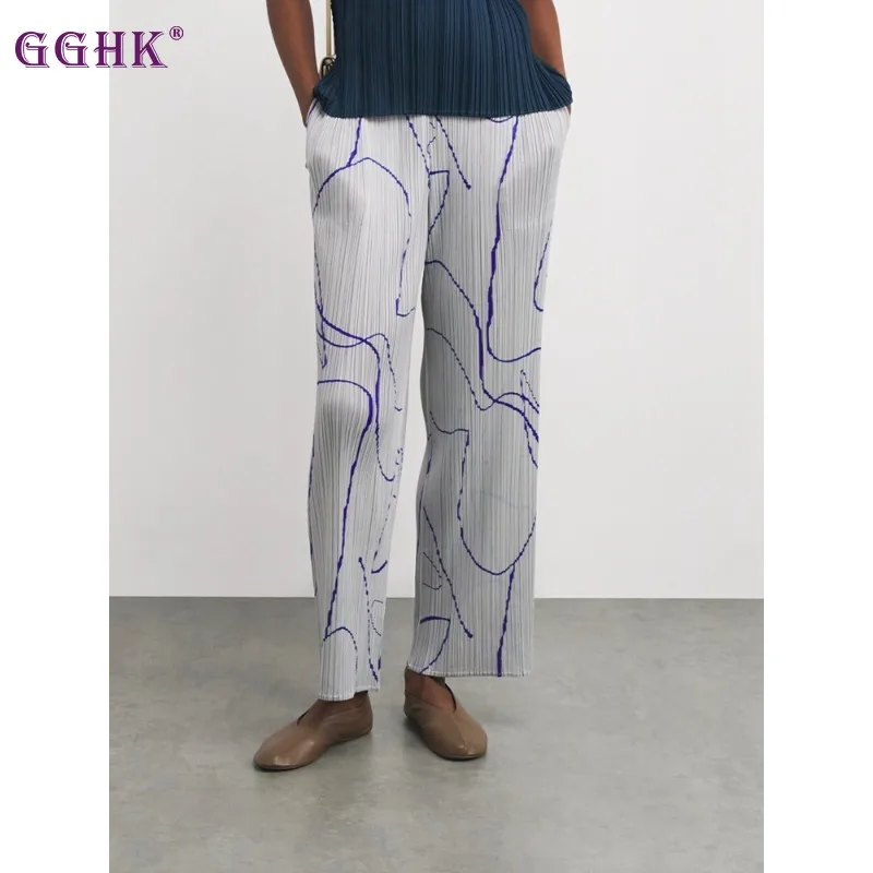 

GGHK женские повседневные брюки 2026 весенний фестиваль новый предмет полосатый принт свободные эластичные складные дизайнерские женские брюки