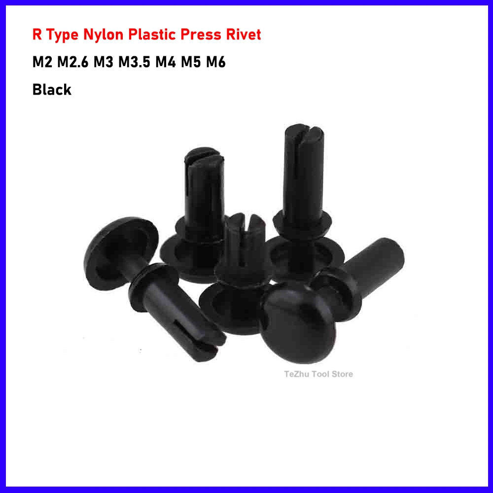 

100Pcs M2-M6 Black R Type Nylon Plastic Press Rivet Clip Expansion Tube Anchor Plug For PC Board Fix Length 2.4mm-12mm