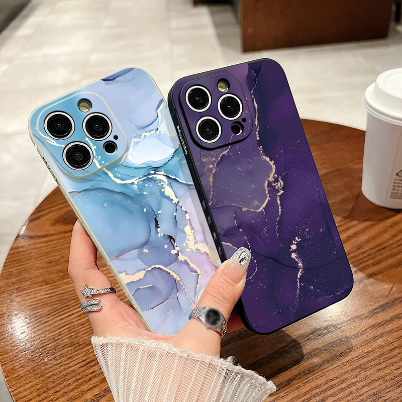 Watercolor Marble Case For iPhone 14 15 Pro Max Coque iPhone 13 12 Pro Max 11 Luxury Colorful Shockproof Silicone Soft Cover