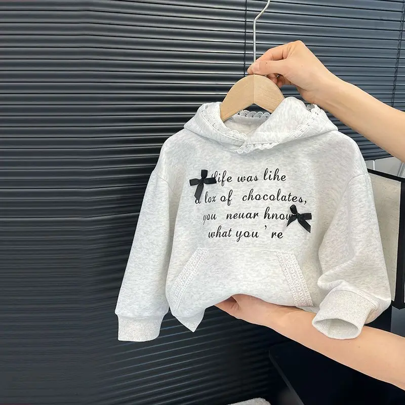 Girls Hoodie Spring Autumn New Bow Knot Sweatshirt Kids Baby Tops Trendy Children Clothing