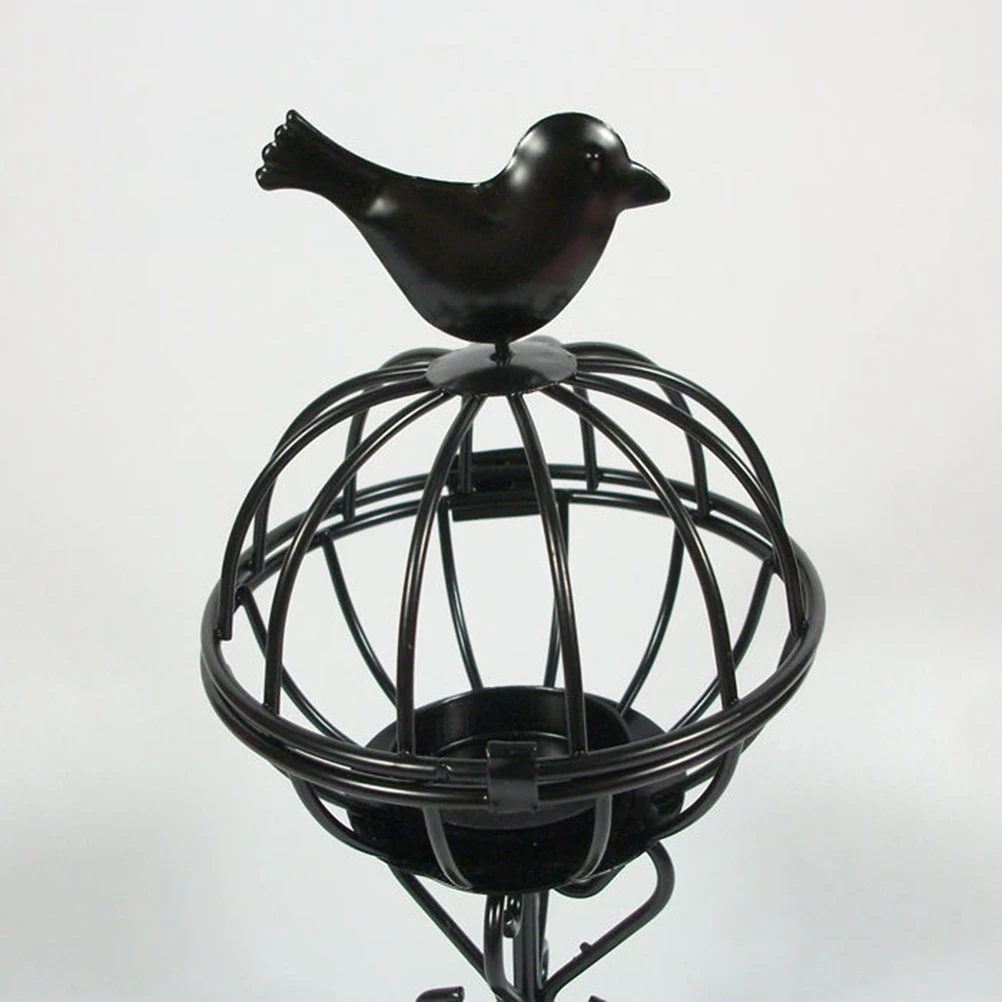 

Wrought Cage Shaped Holder Candlestick Iron Lantern for Party Home Decoration(Black)