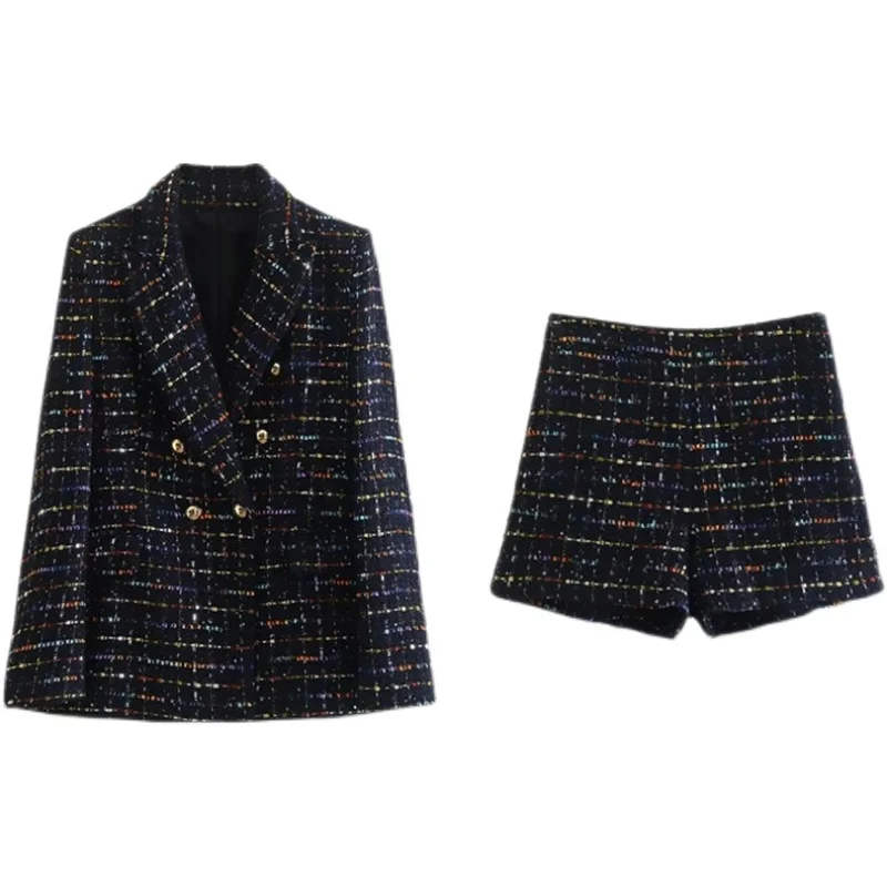

Faionable Double-Row Button Texture Suit Jaet Set for Women Versatile Autumn Winter New Arrival Polyester Material