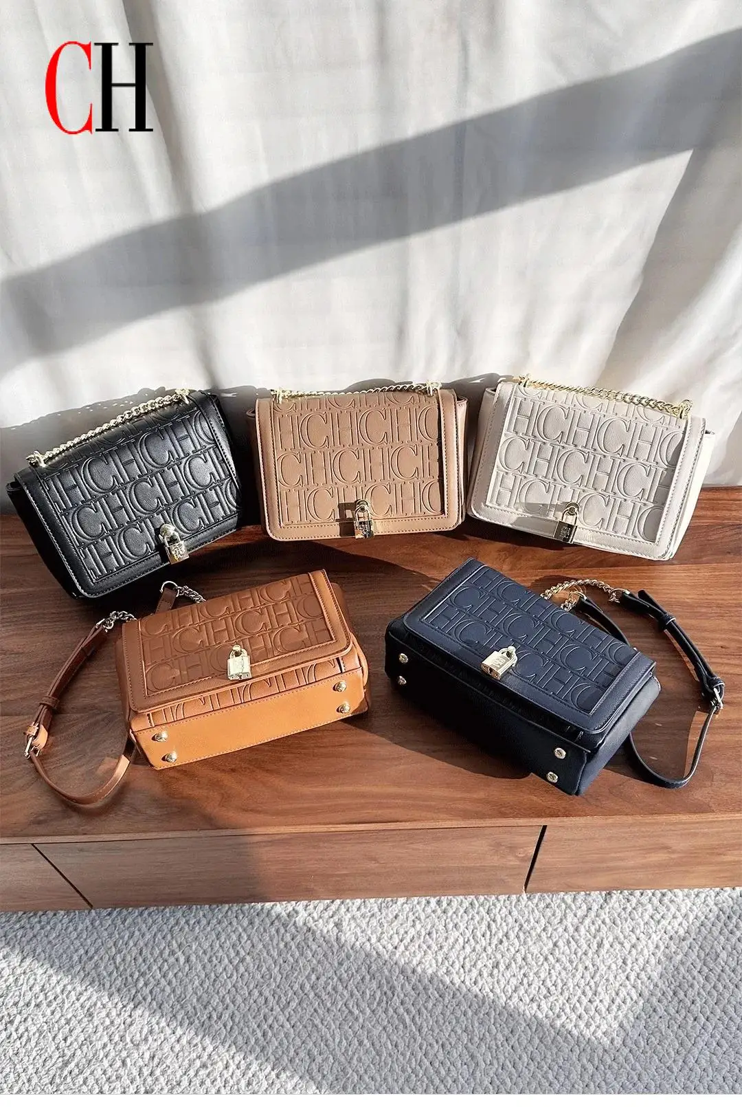 

CH брендовая металлическая сумка с замком, изысканная высококачественная женская сумка через плечо, однотонная сумка на цепочке с буквенным принтом, женская сумка через плечо