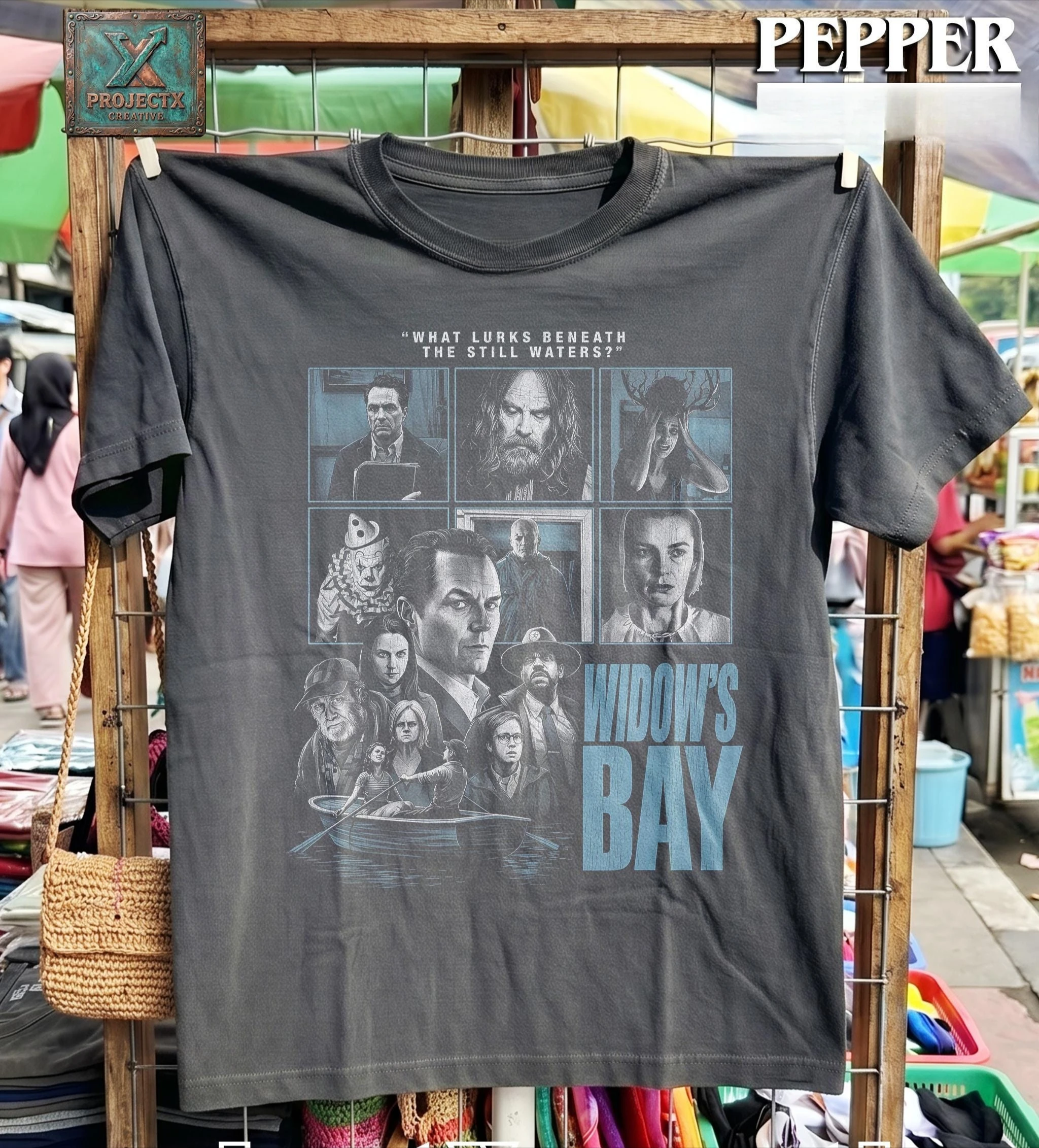 Widow Bay Pattern T-shirt, Retro Movie Poster T-shirt, Horror Suspense Thriller T-shirt, Gift for Boyfriend/Girlfriend
