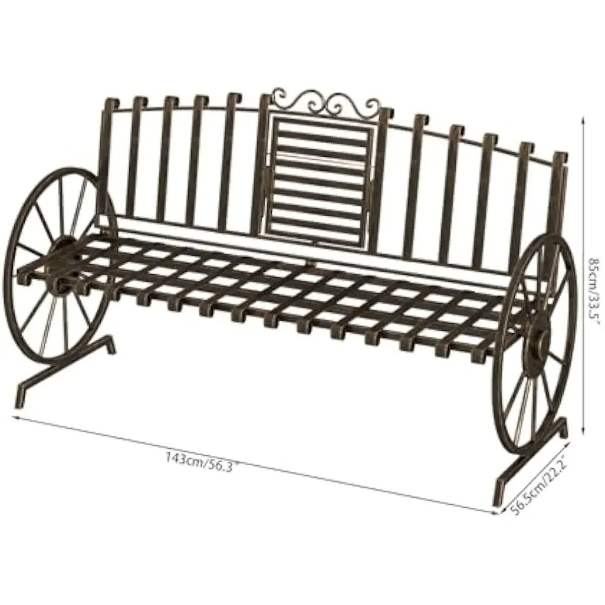 Rustic metal garden bench with flip-down center table for outdoor use – vintage bronze finish – cast iron construction – weather