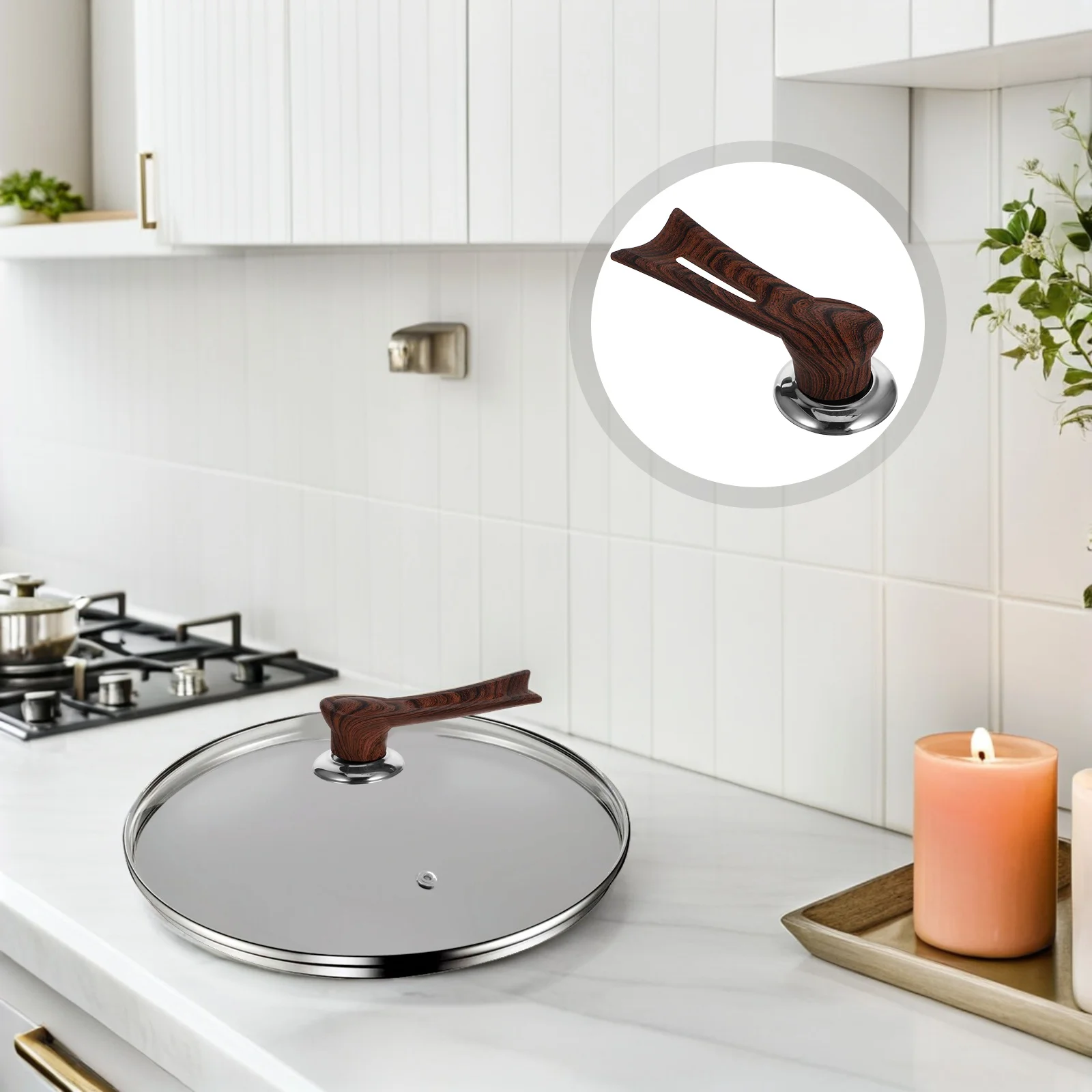 

2Pcs Universal Pot Lid Handles Wood Grain Replacement Knobs Kitchen Cookware Grip Covers Heat Resistant Pan Lid Accessories