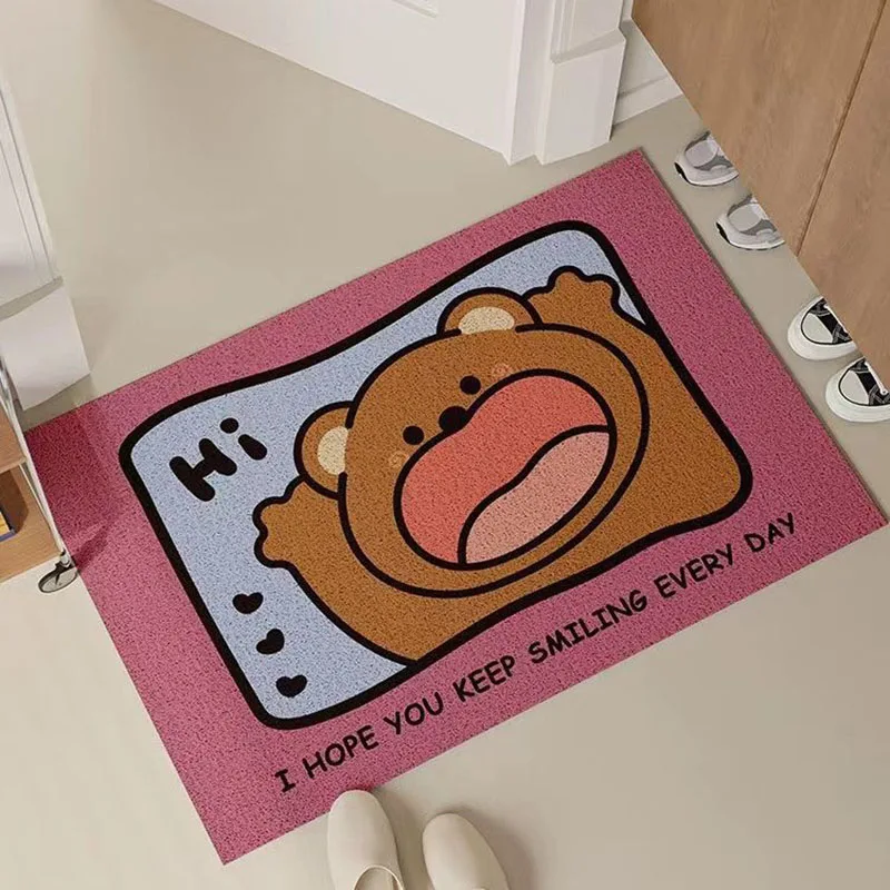 Cute Cartoon Bear Anti-slip PVC Welcome Entrance Doormat Floor Mat Entry Porch Hallway Entryway Home Decor Dust Removal Carpet