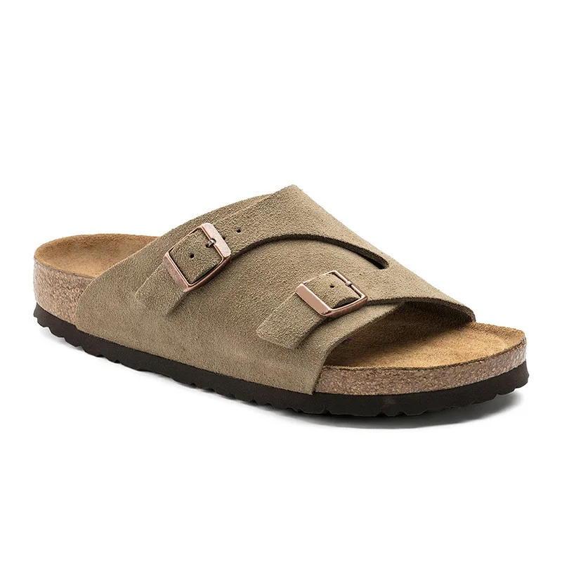 Sandalias gruesas a la moda para hombre y mujer, chanclas de corcho con doble hebilla, antideslizantes, para la playa