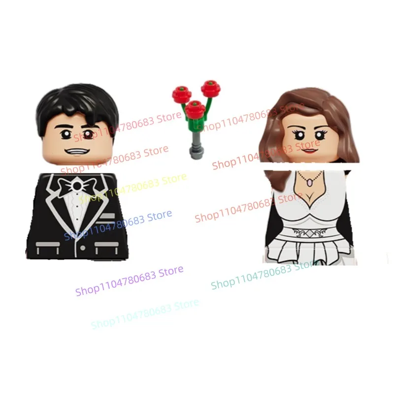 Blocs de construction pour célébration de mariage, Mini figurine d'action pour Couple, modèle d'assemblage, ornement, jouet décoratif, cadeau de vacances à collectionner