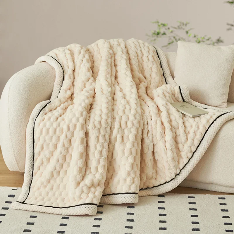 yesNordic Double-Layer Thick Coral Fleece Blanket Keep Warm and Super Soft Sofa Nap Cover Queen King Quilt with Velvet for Winte