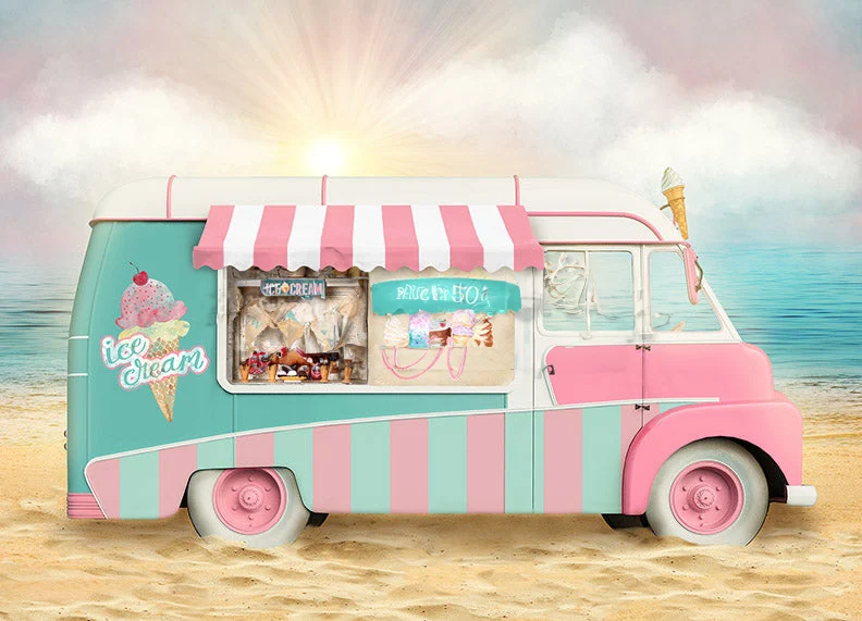 

Johnson Treats Beach ice cream car sea backdrops High quality computer print children kids Photography Studio Backgrounds