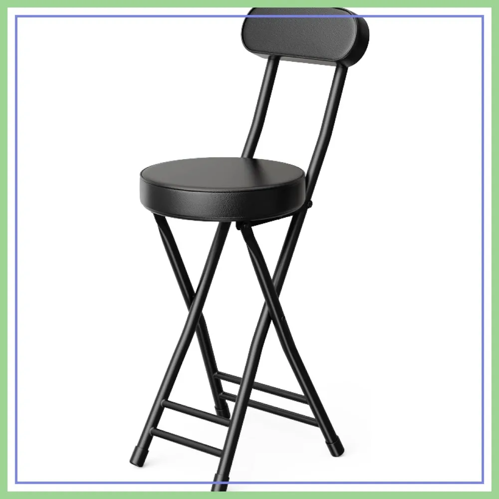 

Folding Stool, 24in Heavy Duty Padded Bar Stool, 300lbs Capacity for Kitchen, Living Room, Camping