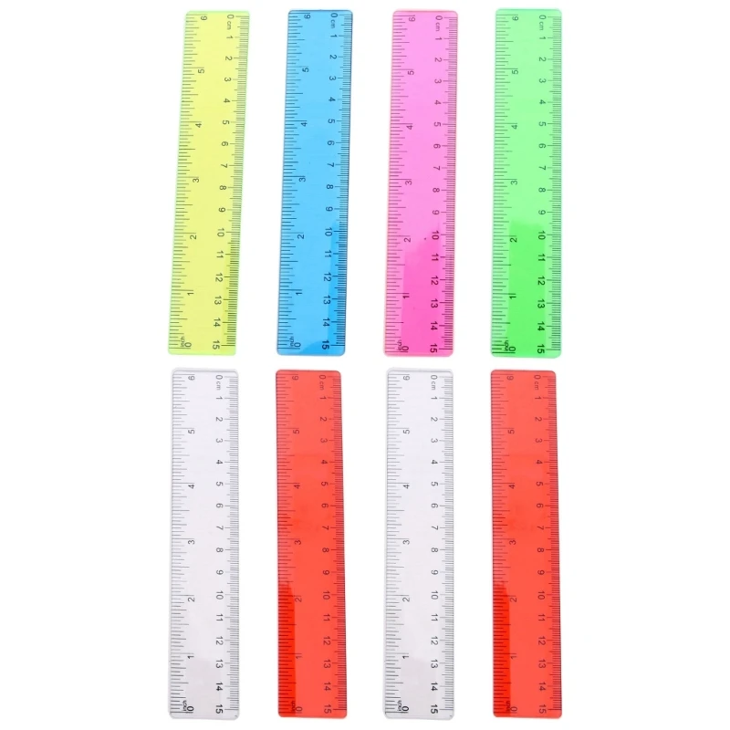 8 Pcs 15CM Colorful Transparent Ruler Plastic Rulers Straight Shatterproof Ruler Math Supplies School Office Measuring Tools