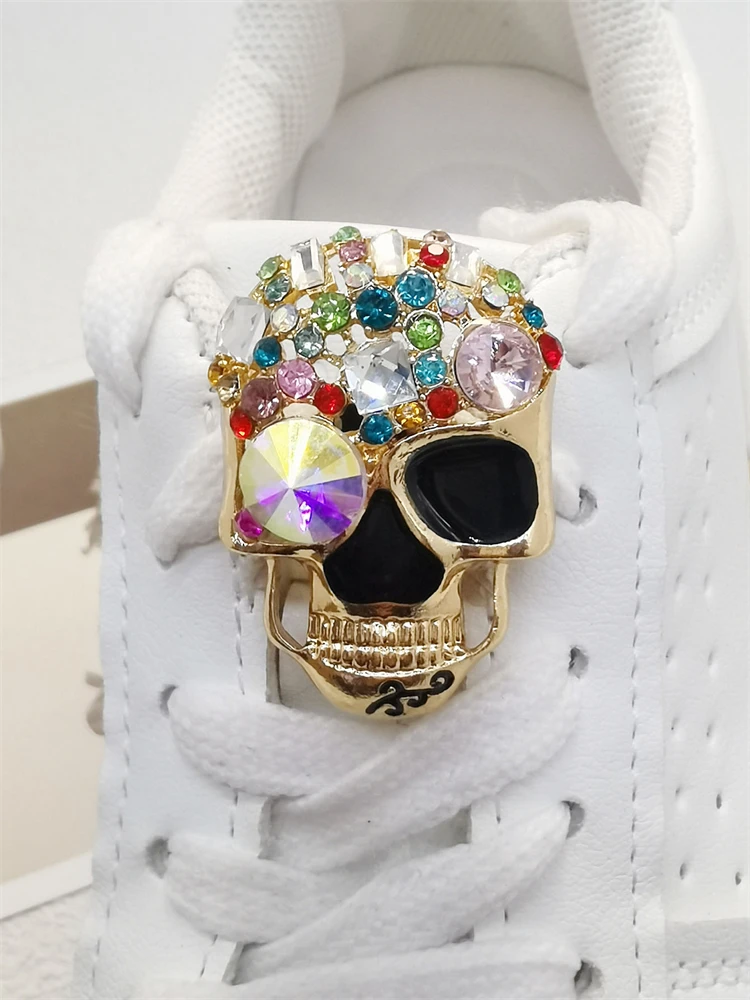1PC Metal Pins Shoe Lace Charms Accessories New DIY Colorful Rhinestone Skull Shoelace Buckle Decorations For Women\'s Sneaker