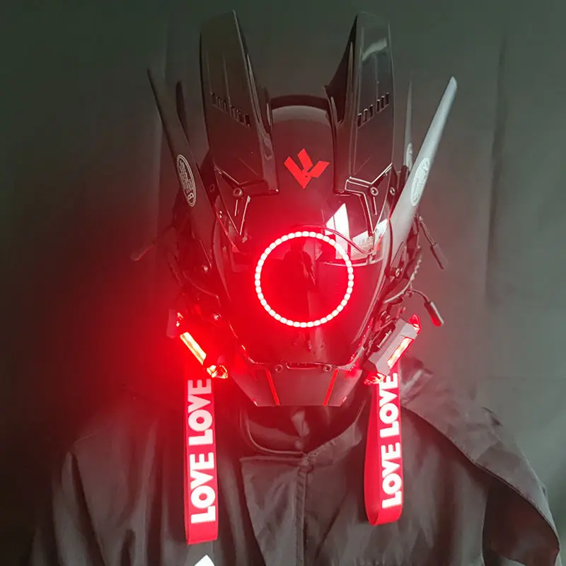 

Light Shinobi Samurai Mask Cyberpunk Helmet Cosplay Dreadlocks Cool Mask With Led Braids Christmas Halloween Gift Dreads Wings