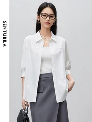 SENTUBILA Polo Collar Three Quarter Sleeve Woman Shirt 2024 Summer New Loose Commuter Professional Button Up Blouse 142C54547