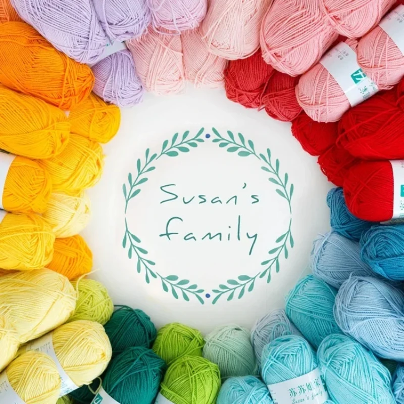 Susan\'s Family 96 Colors Cotton Yarn 50g/120m/roll 4-ply Combed Cotton&Acrylic Fibre Hand-knitted Yarns for Knitting and Crochet