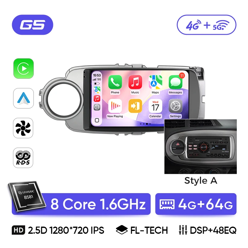 Ainavi Car Radio Multimedia Player For Toyota Yaris 2012 2013 2014 2015 2016 2017 Android 12 Auto Wireless Carplay DSP 48EQ 2Din image 3