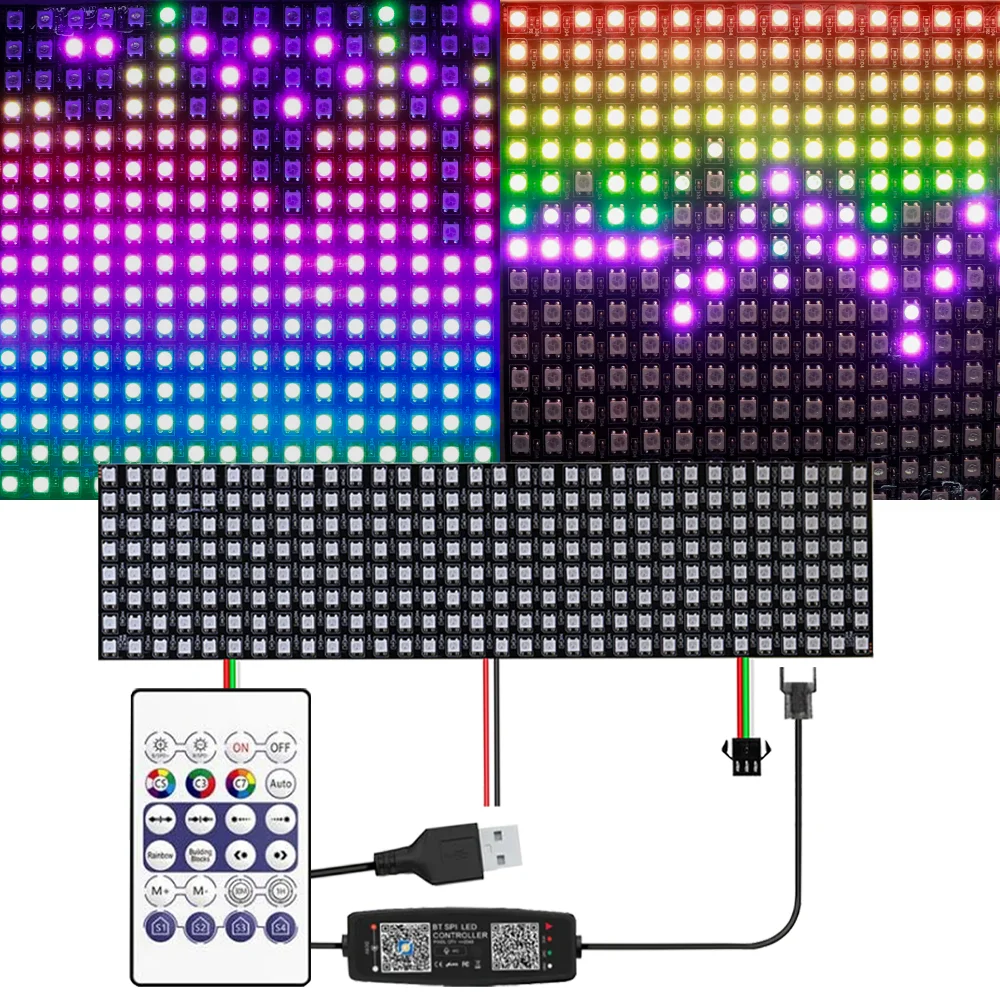 Led Strip Matrix Digital Panel WS2812B Smart Addressable Pixel Screen With Bluetooth Controller 8ｘ8/16ｘ16/8ｘ32 LED Module DC5V