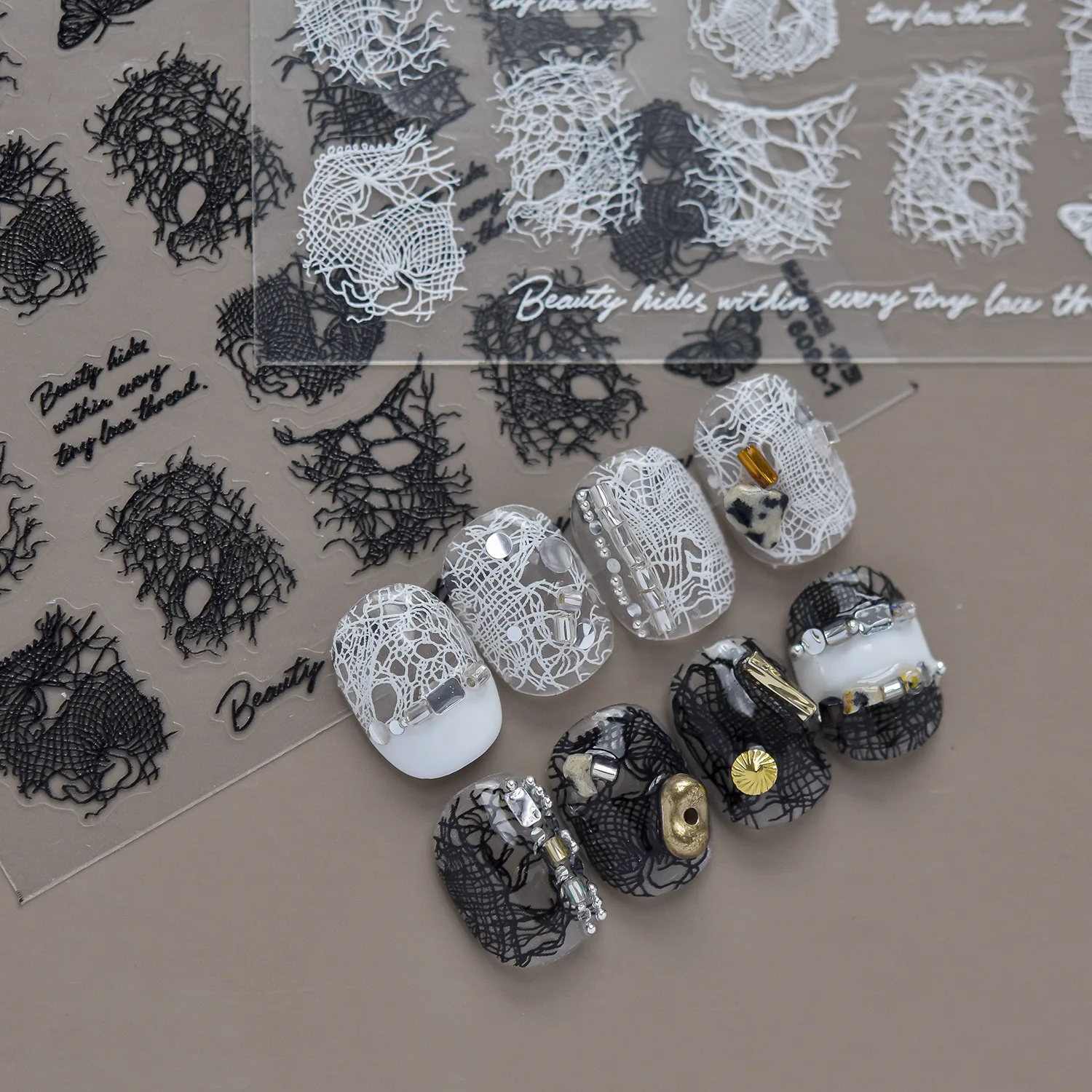 Hollow Tulle Butterfly 5D Nail Decals White Irregular Broken Lace Chips French Vintage Nail Stickers DIY Nail Art Accessories