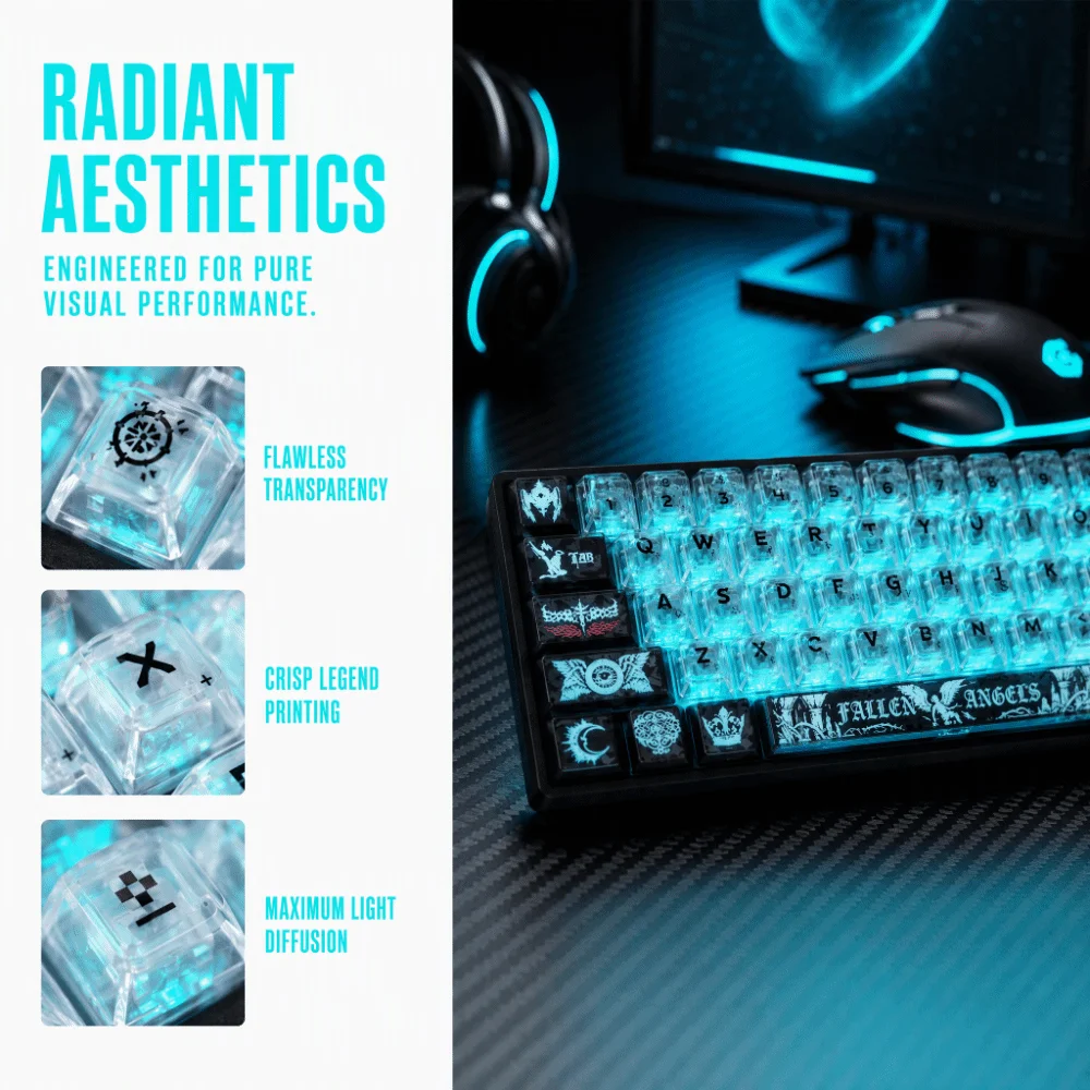 Vollständig Transparente Tastenkappen-Set, Kristallklare Eis-Transparente Mechanische Tastatur-Tastenkappen aus PBT – Detail 11