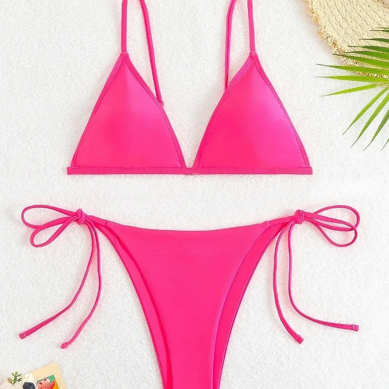 

2026 New High Waist Bikini Set Solid Color Sexy Two Piece Push Up Beach Bathing Suit