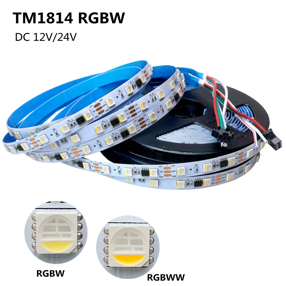 

TM1814 IC Pixel RGBW Led Strip Light SMD 5050 RGB 4 IN 1 Similar SK6812 60EDs/m Addressable RGBWW Led Lights DC 12V 24V IP30 67