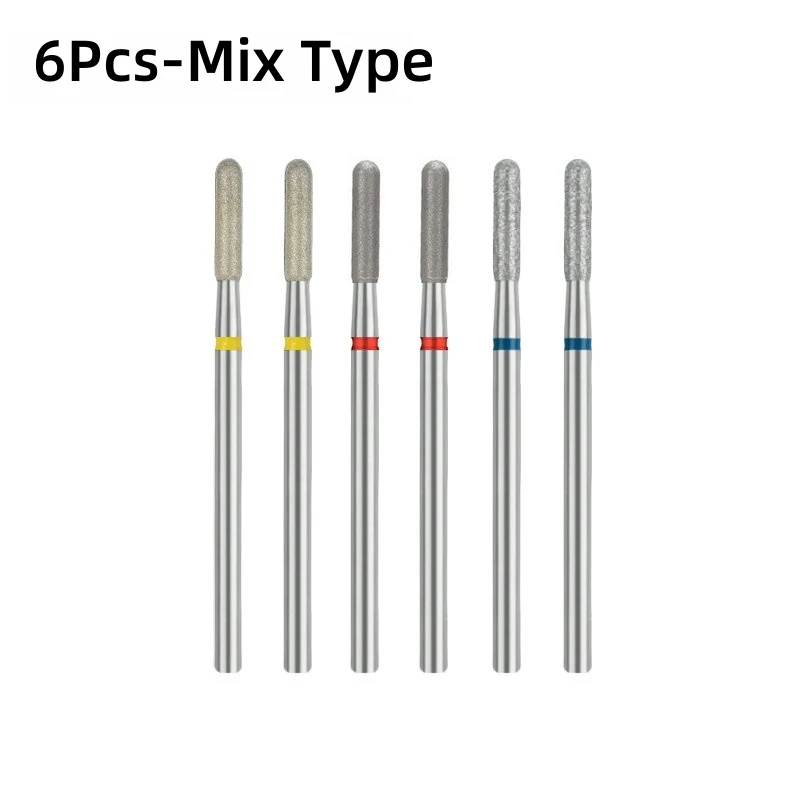 6個/袋 10mm 日本式フロントダイヤモンドマニキュア研磨ヘッド スムーストップネイルドリルビットセット 角質除去トリートメント