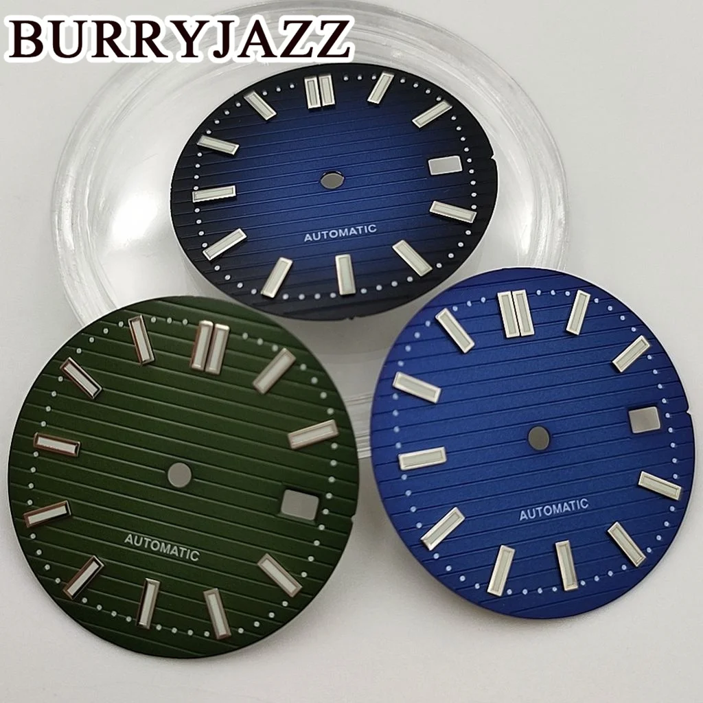 BURRYJAZZ 30.5mm No Logo NH35 Watch Dials Black Blue White Green Brown Dial Green Luminous Fit 3 O'clock Case Crown