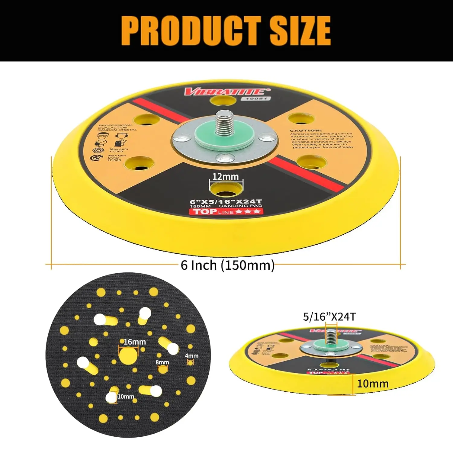 2Pcs 6 Inch 6 Hole Backing Plate 5/16 -24 Thread Sanding Pad for DA Orbital Sander Polisher Sanding Finishing Polishing Buffing