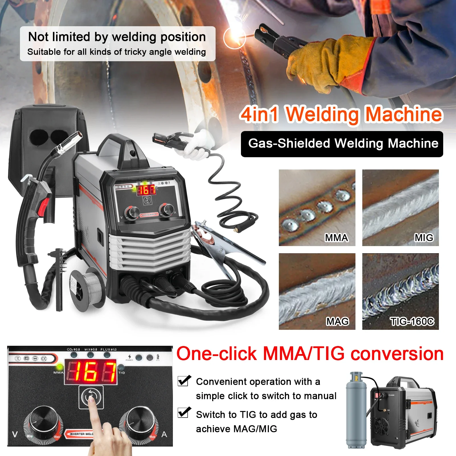 Multifunctional 4in1 MIG MMA MAG TIG-160C Inverter Welders Multipurpose Portable Electric Welding Machine Intelligent Welders