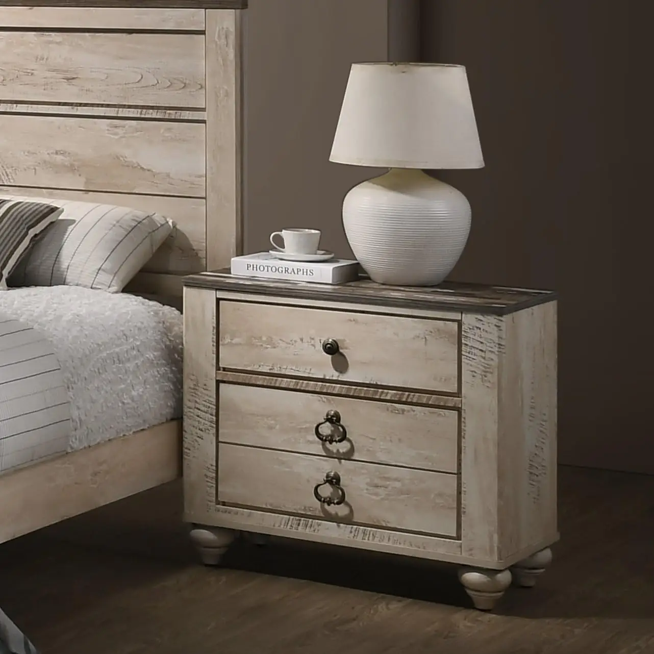 Imerland Contemporary 3 Drawer Patched Wood Top Nightstand, 29.8