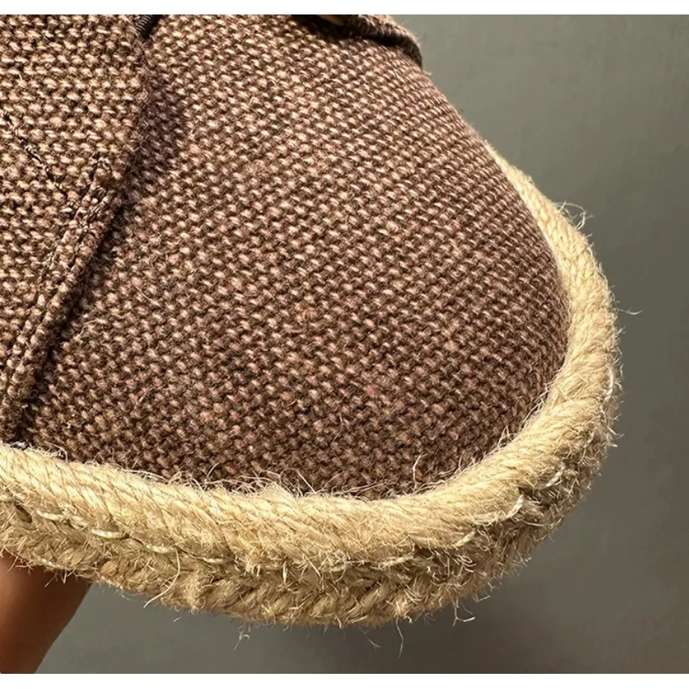 Men's Brown Linen Slip‑on Espadrilles Casual Shoes, Woven Rope Sole, Breathable Fabric Upper, Daily Walking Shoes