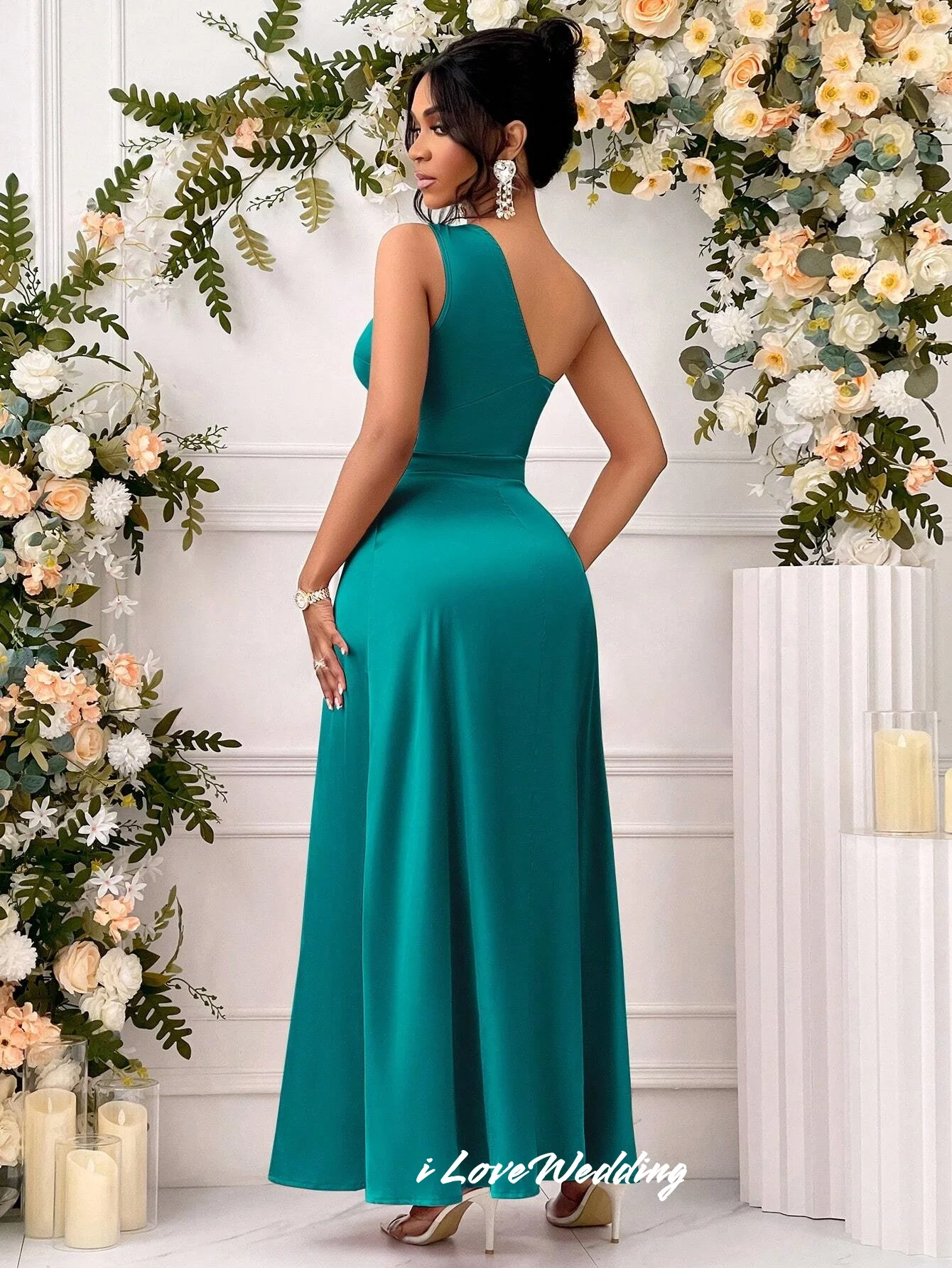 Elegant One Shoulder Bridesmaid Dresses 2025 Satin Sleeveless A-Line Split Ankle Length Pleated Wedding Guest Dresses Customized
