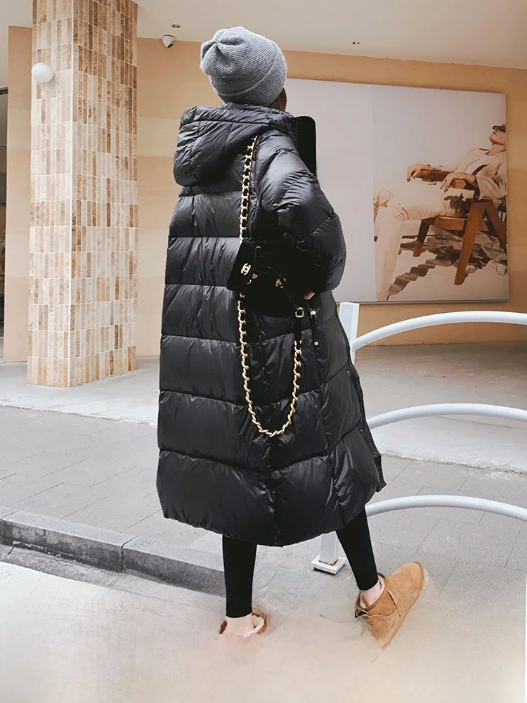 เสื้อโค้ทขนเป็ดสีขาวสำหรับผู้หญิง รุ่น Thiened ยาวพิเศษ สไตล์เกาหลี สำหรับฤดูหนาว ยี่ห้อ Ele Bla Gold down Jaet